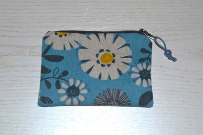Bild von Minibörse mit Perle Blumen blau/grau