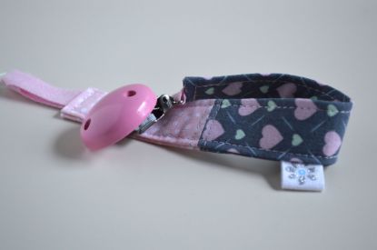 Bild von Schnullerband Herzerl grau/mint/rosa