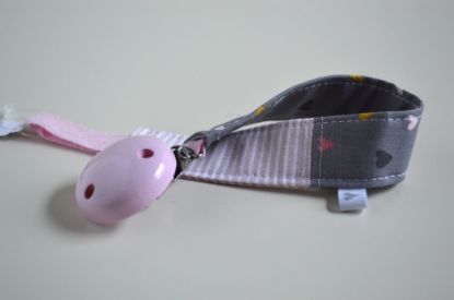 Bild von Schnullerband Herz grau/rosa