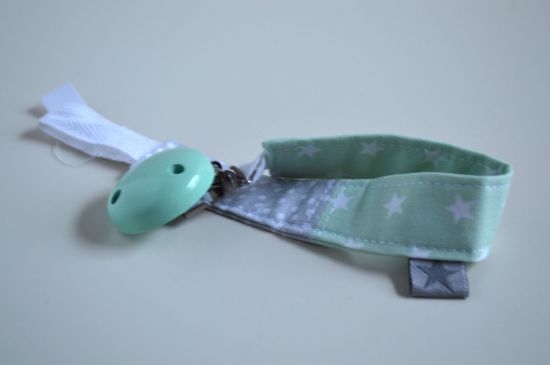 Bild von Schnullerband Sterne mint/grau