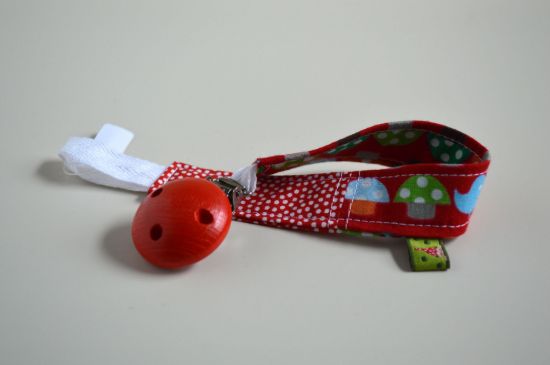 Bild von Schnullerband Pilzchen rot/bunt